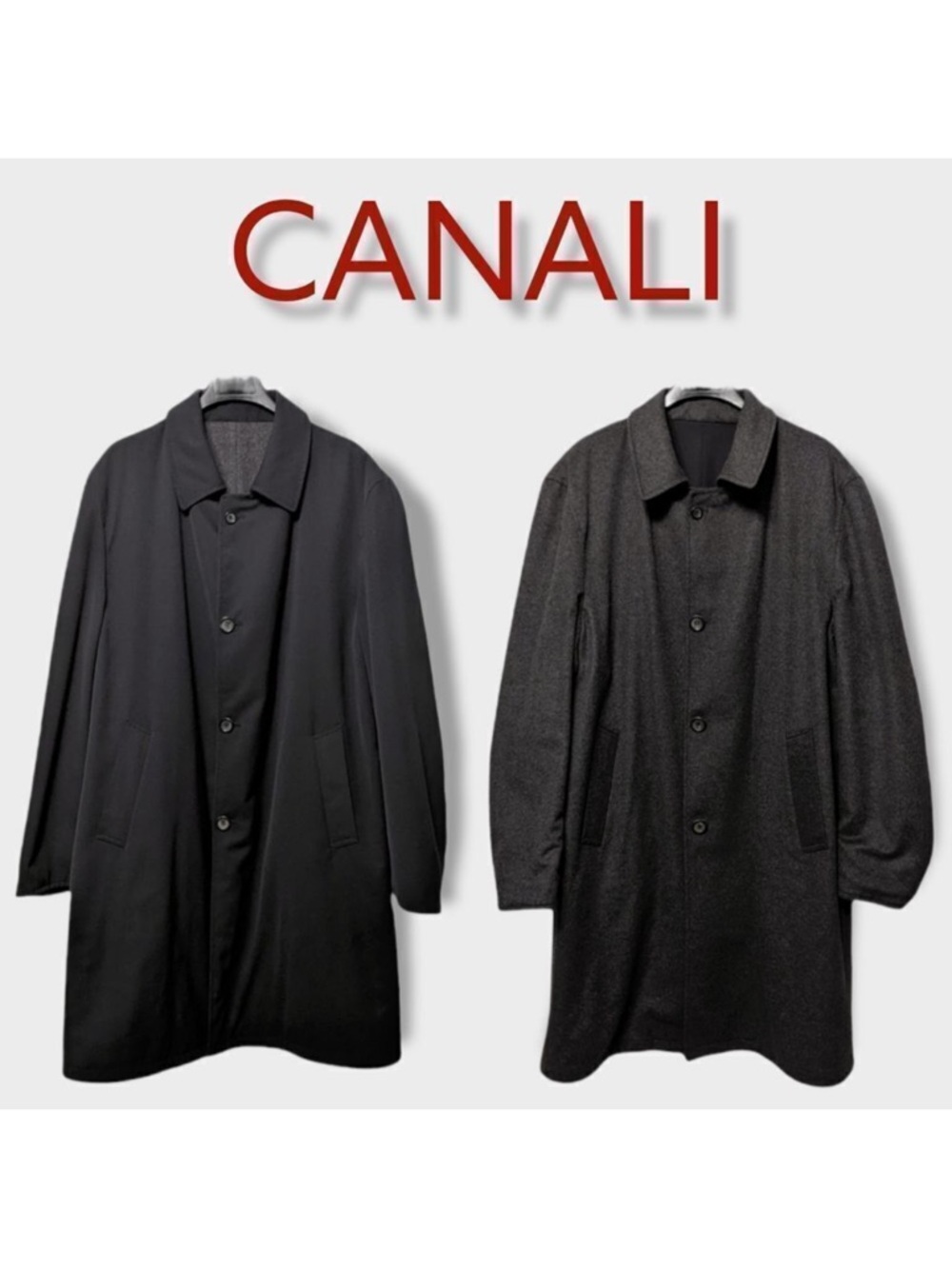 CANALI Men's Reversible Black Gray Rain Coat XL